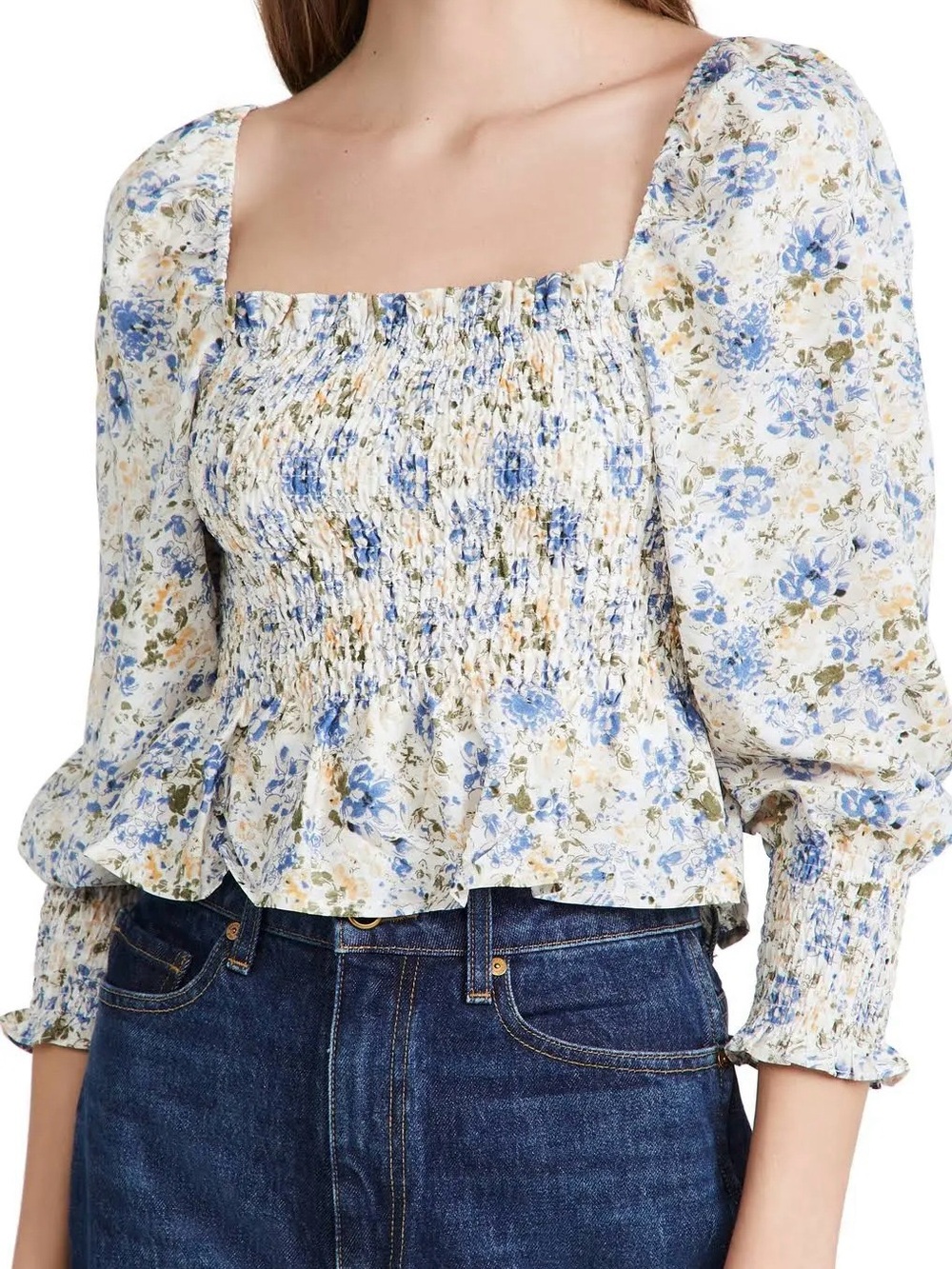 En Saison Blue & White Floral Top Size Small - Picture 2 of 7
